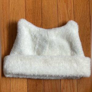 Soft fluffy white beanie